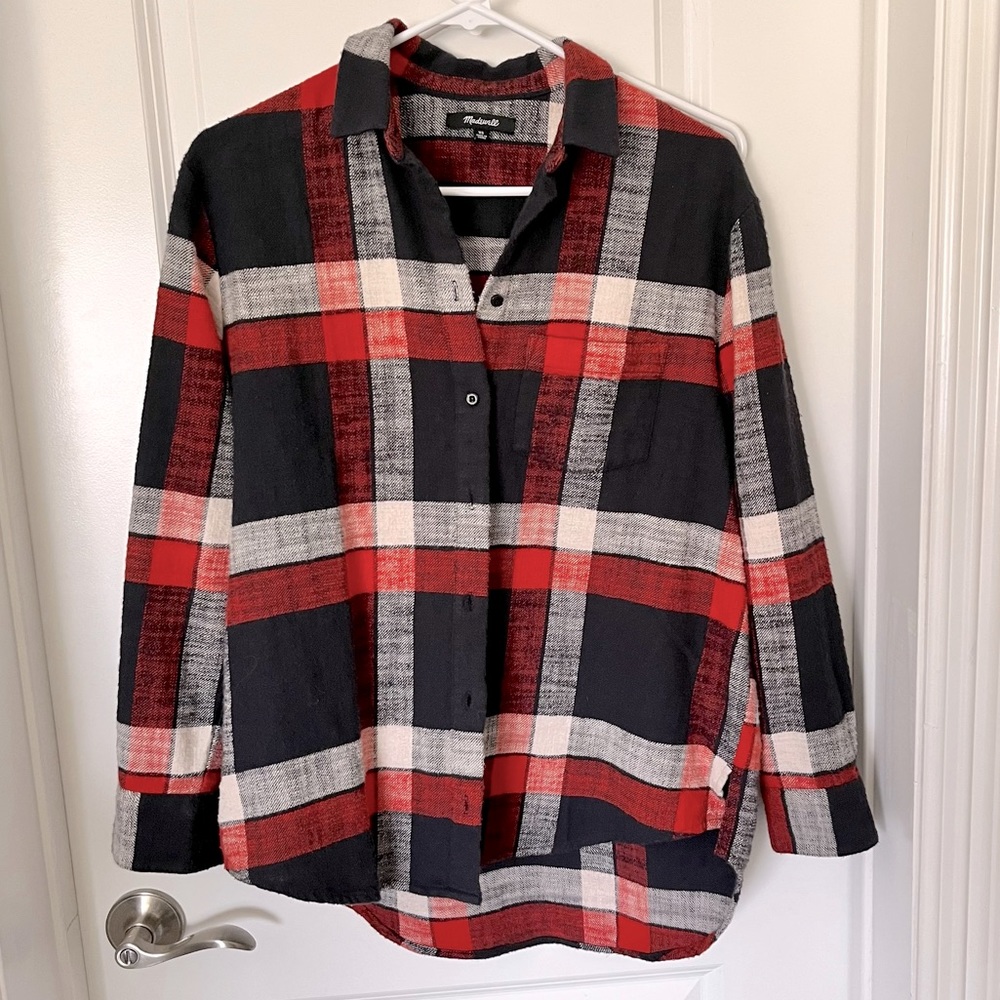 Madewell Red Navy & Cream Plaid Flannel